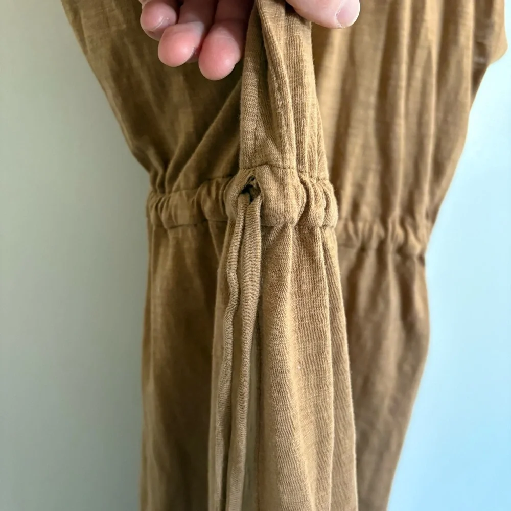 Caraucci Ruched Camel Cotton Women’s Maxi Dress Size S/M Side Tie Lightweight - Picture 4 of 5